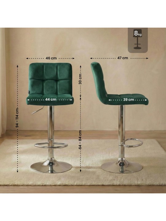 Tabouret de bar Peru velours chrome, vert