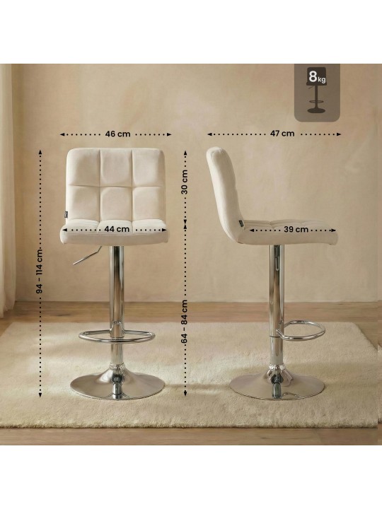Tabouret de bar Peru velours chrome, crème