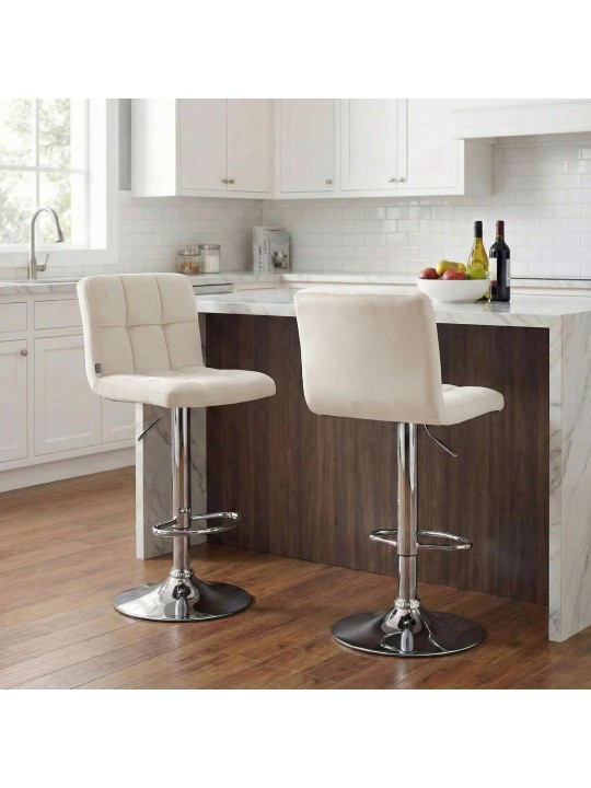 Tabouret de bar Peru velours chrome, crème