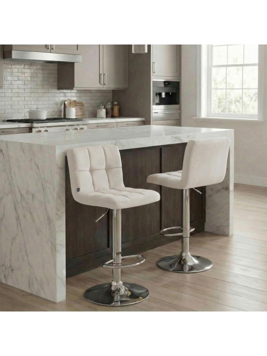 Tabouret de bar Peru velours chrome, crème