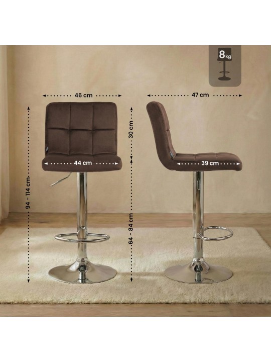 Tabouret de bar Peru velours chrome, brun