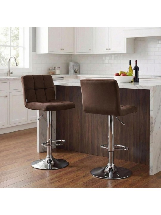 Tabouret de bar Peru velours chrome, brun