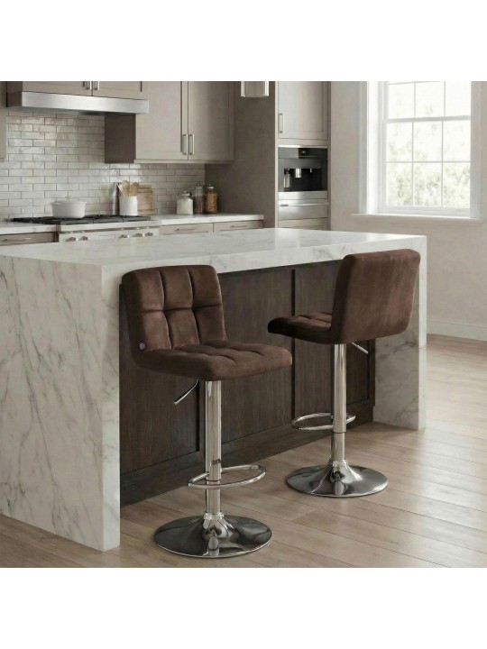 Tabouret de bar Peru velours chrome, brun