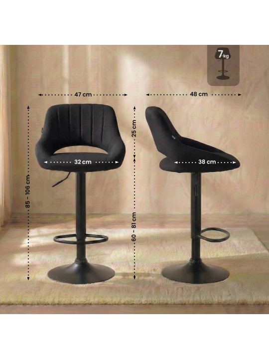 Tabouret de bar Milet tissu, noir