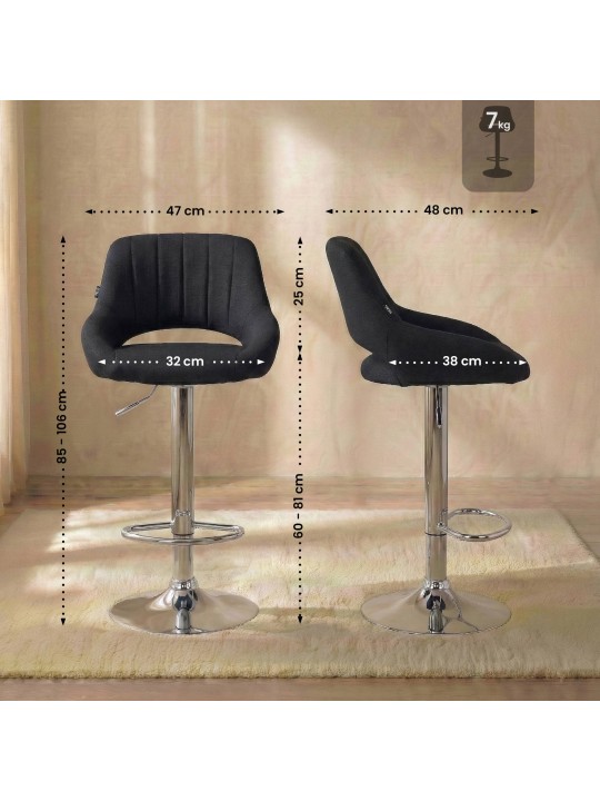 Tabouret de bar Milet tissu chrome, noir Tabouret de bar Milet tissu chrome, noir