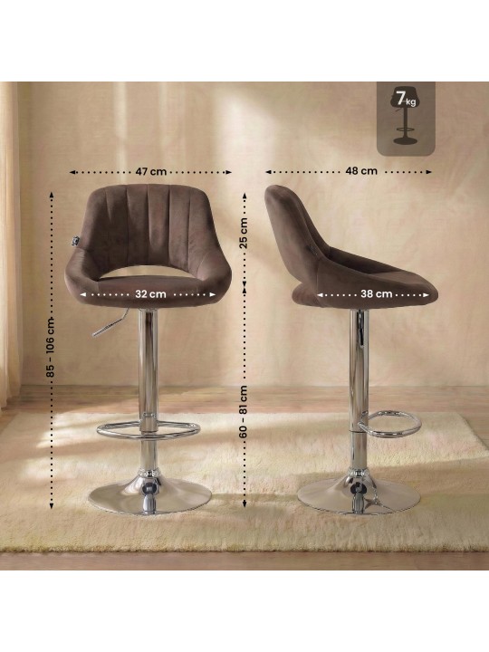 Tabouret de bar Milet velours chrome, brun Tabouret de bar Milet velours chrome, brun
