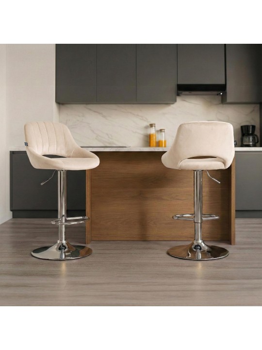 Tabouret de bar Milet velours chrome, crème Tabouret de bar Milet velours chrome, crème
