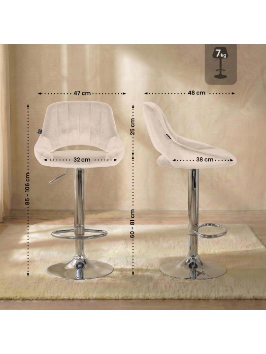 Tabouret de bar Milet velours chrome, crème Tabouret de bar Milet velours chrome, crème