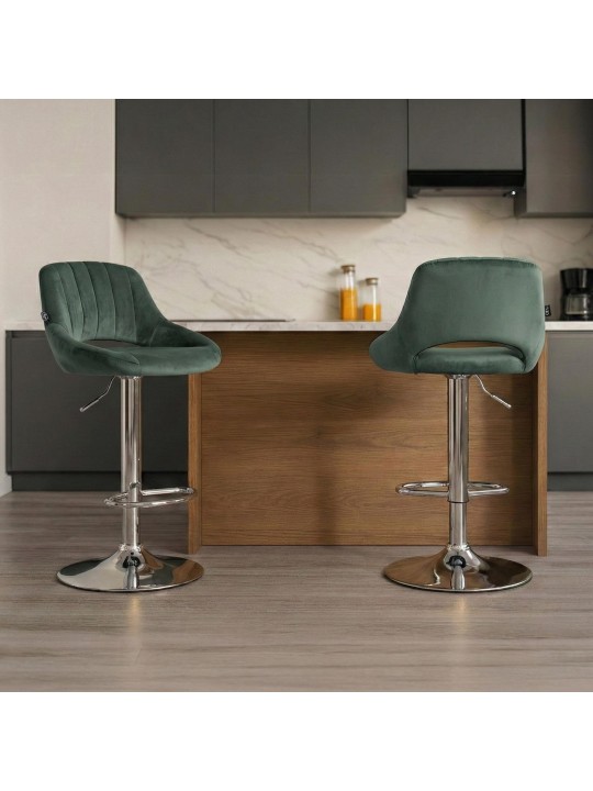 Tabouret de bar Milet velours chrome, vert