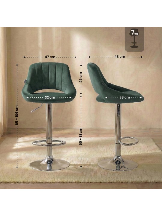 Tabouret de bar Milet velours chrome, vert