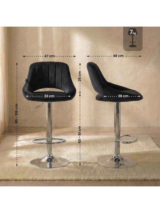 Tabouret de bar Milet velours chrome, noir Tabouret de bar Milet velours chrome, noir