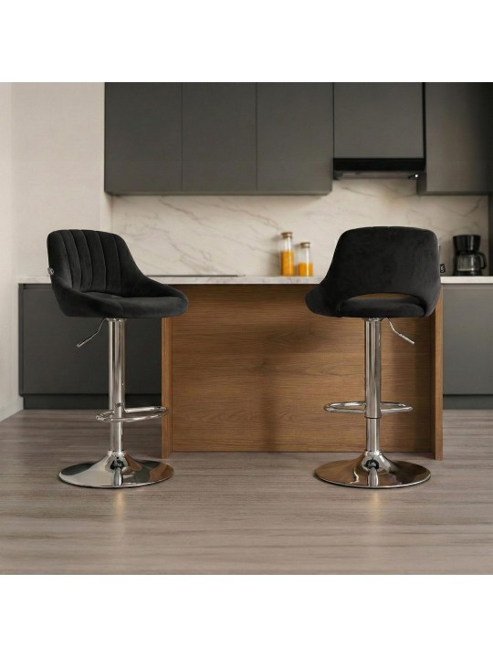 Tabouret de bar Milet velours chrome, noir Tabouret de bar Milet velours chrome, noir