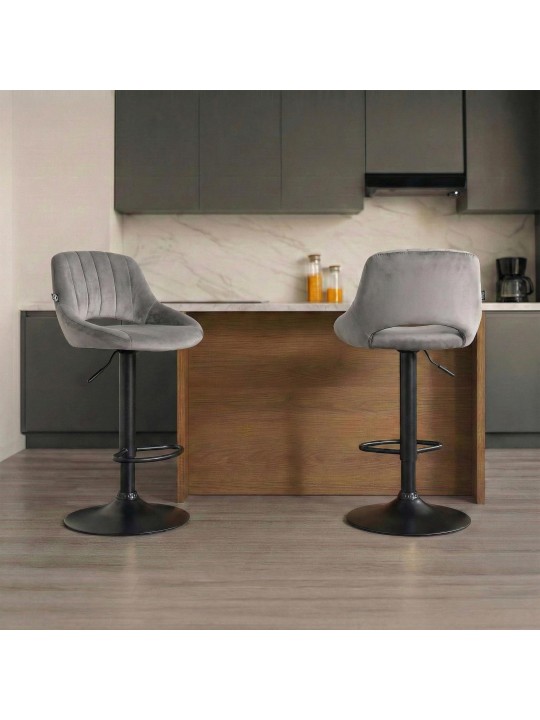 Tabouret de bar Milet velours, gris foncé