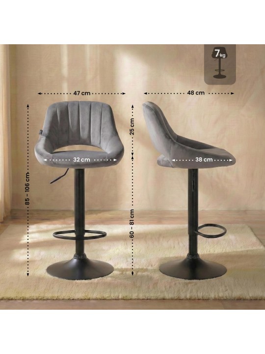 Tabouret de bar Milet velours, gris foncé