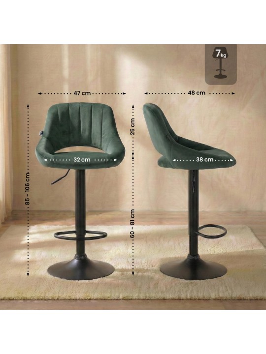 Tabouret de bar Milet velours, vert