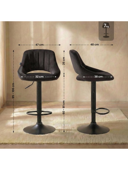 Tabouret de bar Milet velours, noir Tabouret de bar Milet velours, noir
