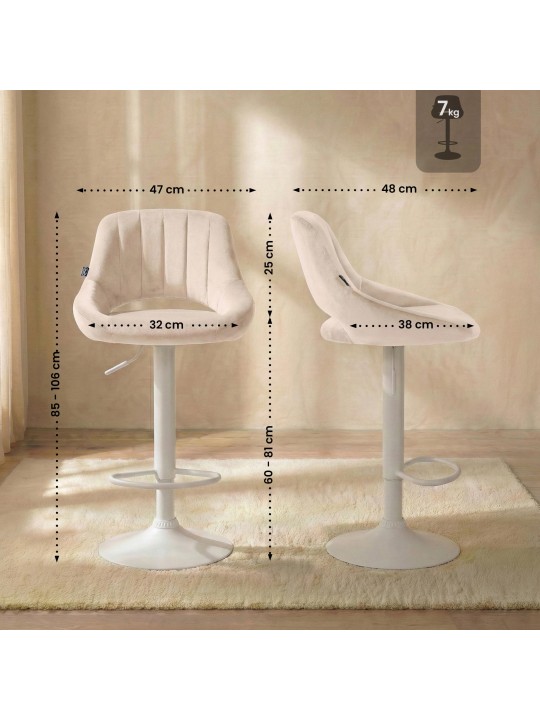 Tabouret de bar Milet velours, crème