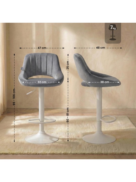 Tabouret de bar Milet velours, gris foncé