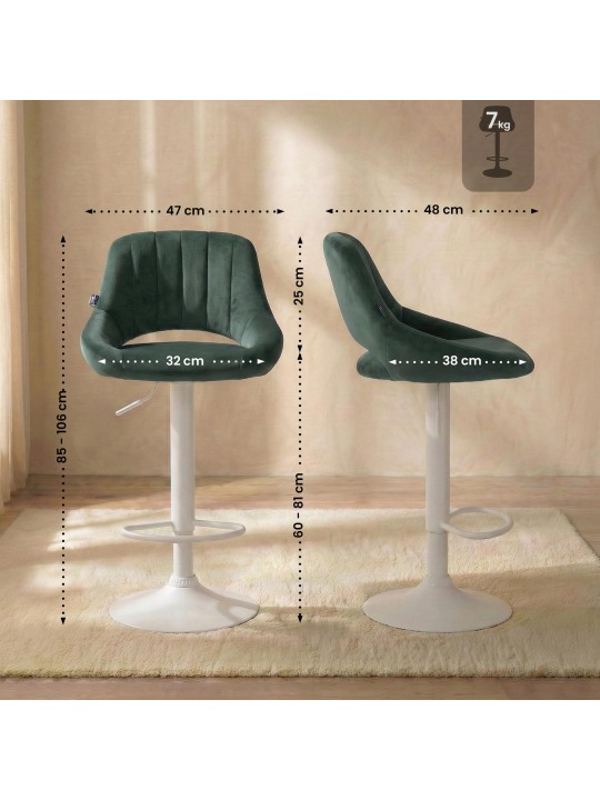 Tabouret de bar Milet velours, vert