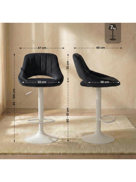Tabouret de bar Milet velours, noir