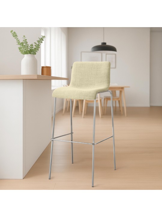 Tabouret de bar Hoover tissu 4 pieds structure chrome, crème