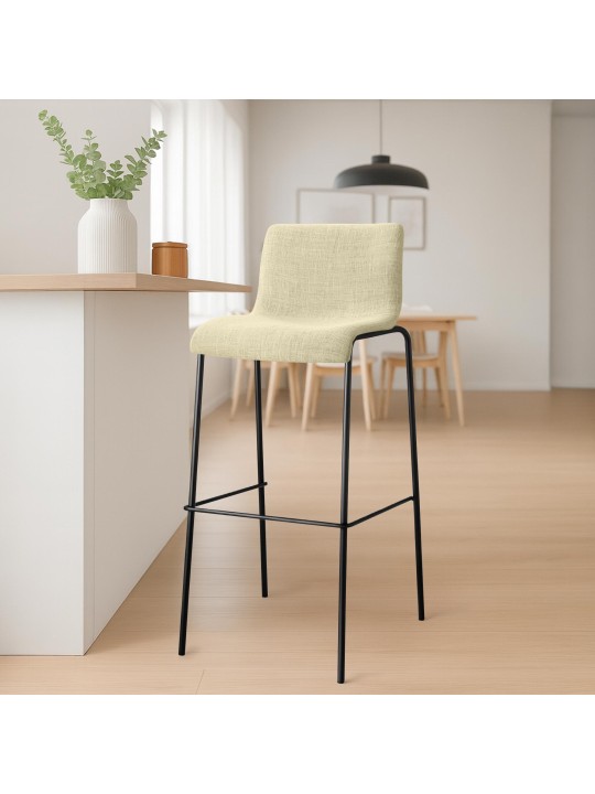 Tabouret de bar Hoover en tissu structure 4 pieds, crème