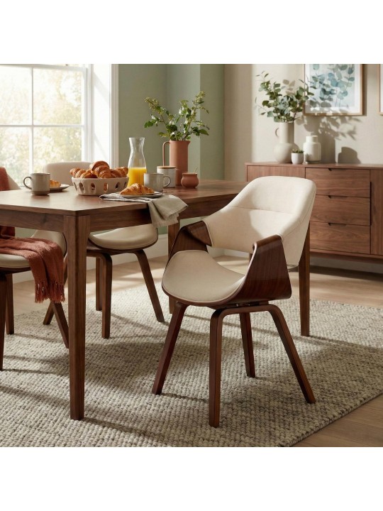 Chaise de salle à manger Maira tissu, noyer/crème