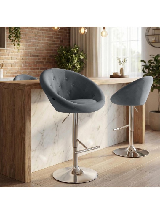 Tabouret de bar London velours chrome, gris foncé Tabouret de bar London velours chrome, gris foncé