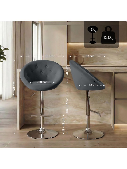 Tabouret de bar London velours chrome, gris foncé Tabouret de bar London velours chrome, gris foncé
