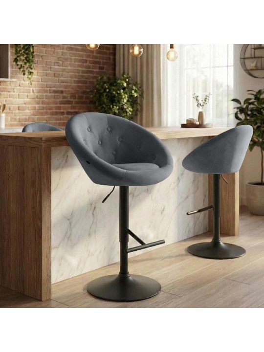 Tabouret de bar London velours noir, gris foncé Tabouret de bar London velours noir, gris foncé