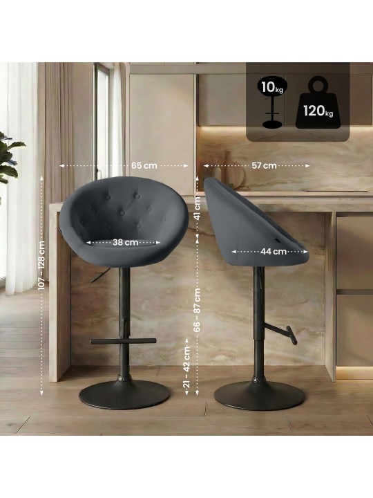 Tabouret de bar London velours noir, gris foncé Tabouret de bar London velours noir, gris foncé