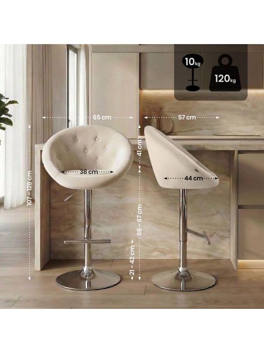 Tabouret de bar London velours chrome, crème Tabouret de bar London velours chrome, crème