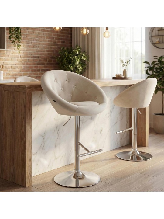Tabouret de bar London velours chrome, crème Tabouret de bar London velours chrome, crème