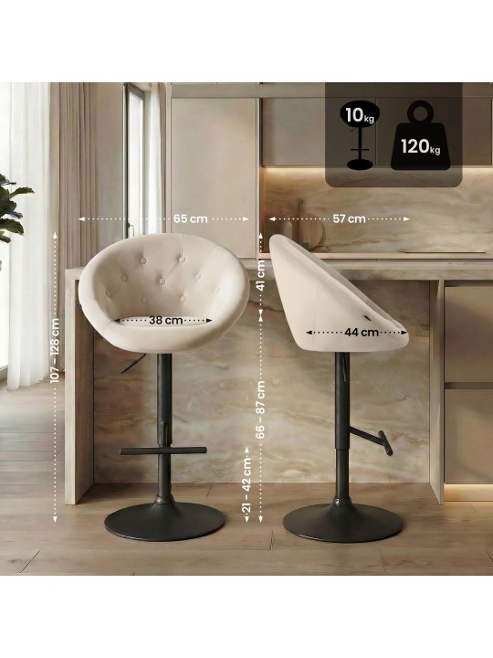 Tabouret de bar London velours noir, crème