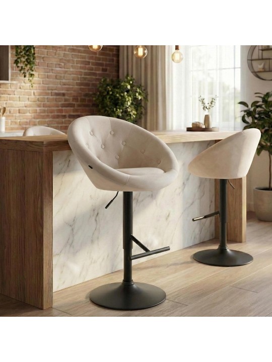 Tabouret de bar London velours noir, crème