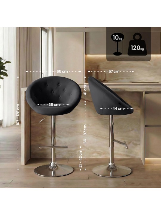 Tabouret de bar London velours chrome, noir Tabouret de bar London velours chrome, noir