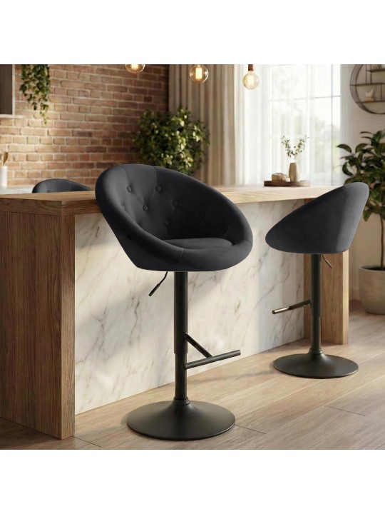 Tabouret de bar London velours noir, noir