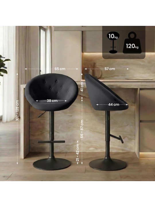 Tabouret de bar London velours noir, noir