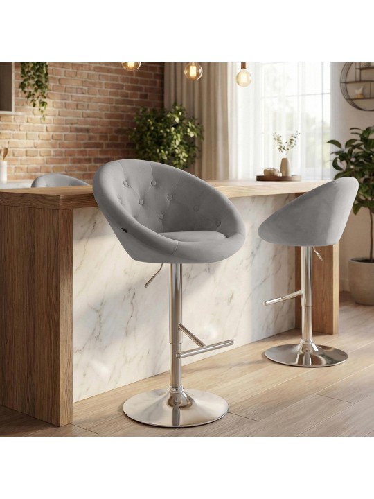 Tabouret de bar London velours chrome, gris Tabouret de bar London velours chrome, gris