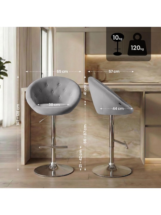 Tabouret de bar London velours chrome, gris Tabouret de bar London velours chrome, gris