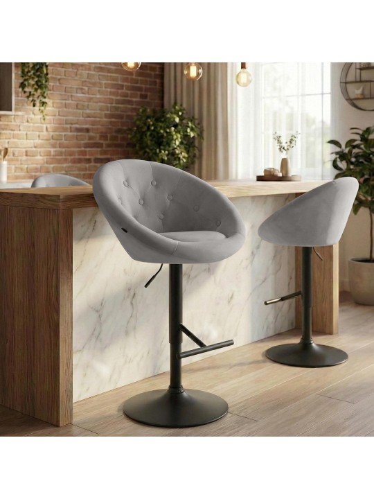 Tabouret de bar London velours noir, gris Tabouret de bar London velours noir, gris