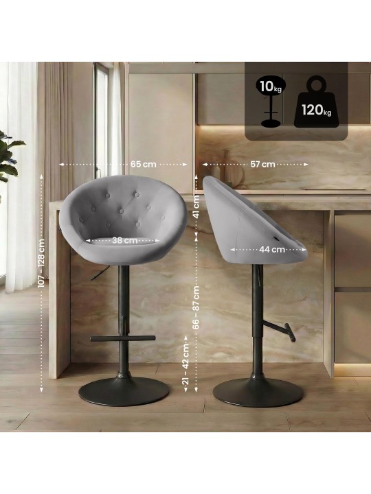 Tabouret de bar London velours noir, gris Tabouret de bar London velours noir, gris