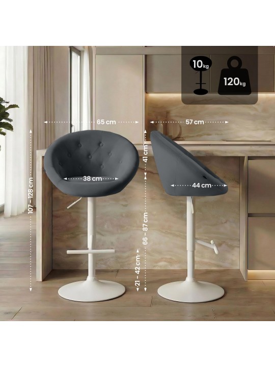 Tabouret de bar London velours blanc, gris foncé Tabouret de bar London velours blanc, gris foncé