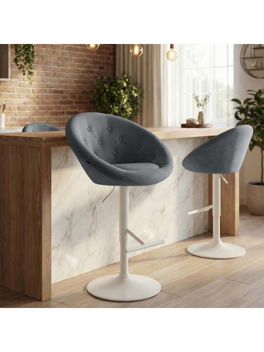 Tabouret de bar London velours blanc, gris foncé Tabouret de bar London velours blanc, gris foncé
