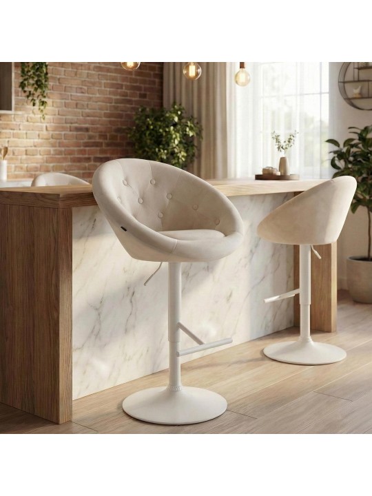 Tabouret de bar London velours blanc, crème Tabouret de bar London velours blanc, crème