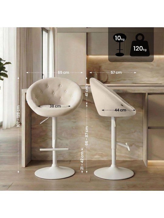 Tabouret de bar London velours blanc, crème Tabouret de bar London velours blanc, crème