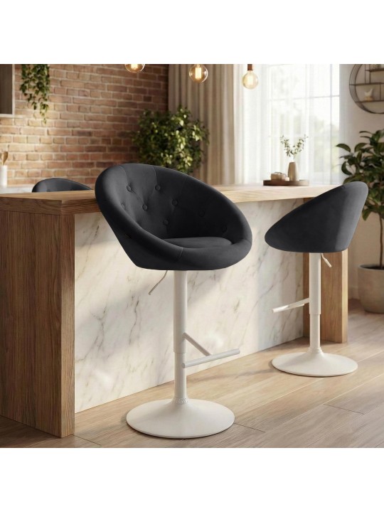 Tabouret de bar London velours blanc, noir