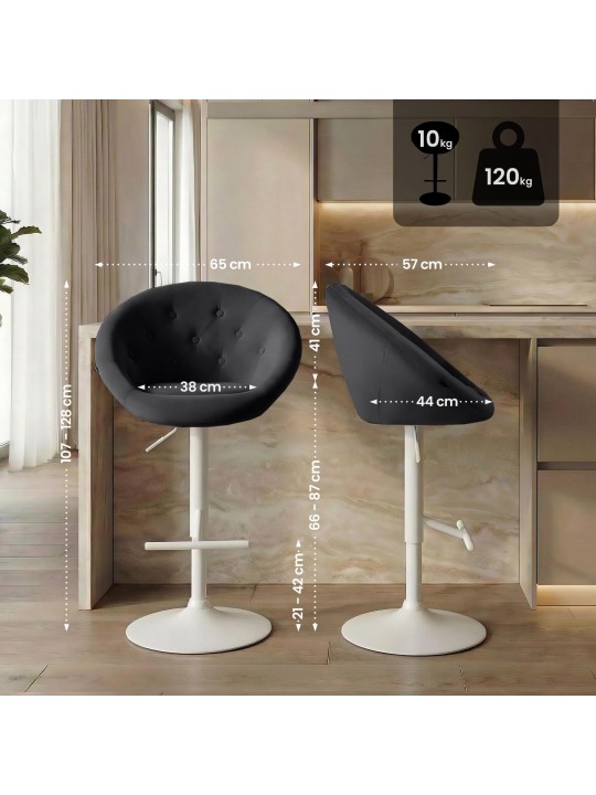 Tabouret de bar London velours blanc, noir