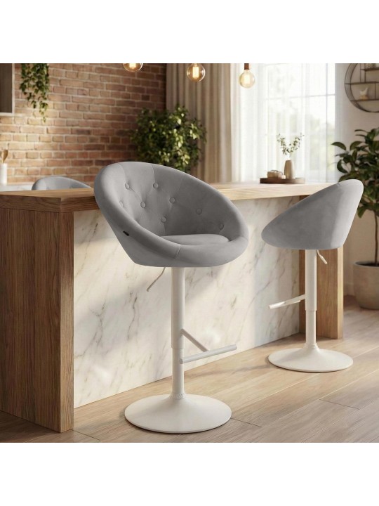 Tabouret de bar London velours blanc, gris Tabouret de bar London velours blanc, gris