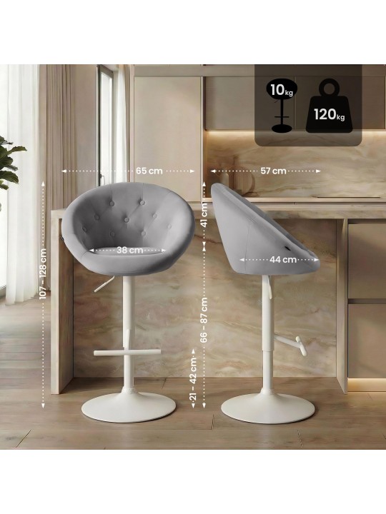 Tabouret de bar London velours blanc, gris Tabouret de bar London velours blanc, gris